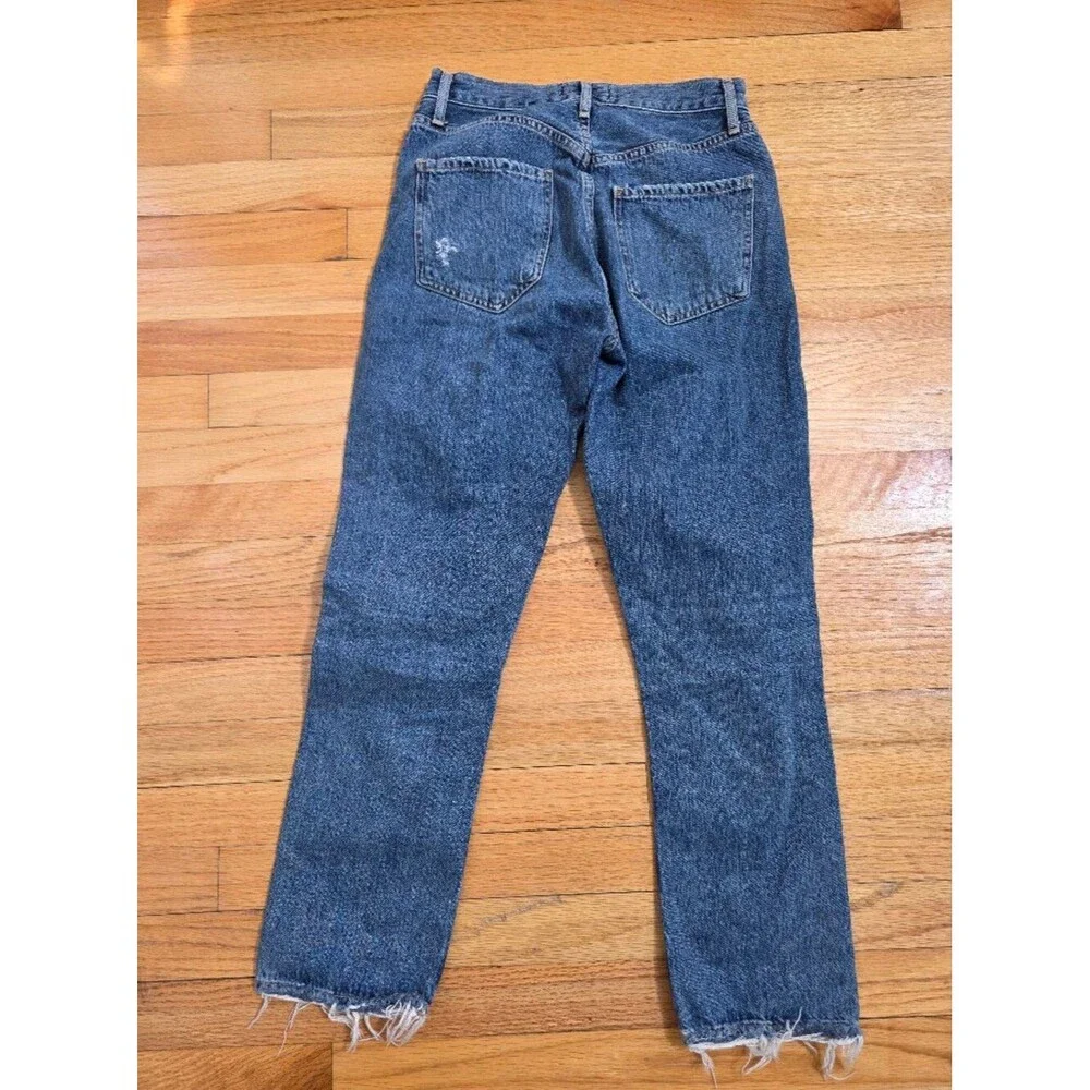 Agolde Riley Straight Jeans Button Fly and Raw Hem 24 Cotton High Rise Distress
